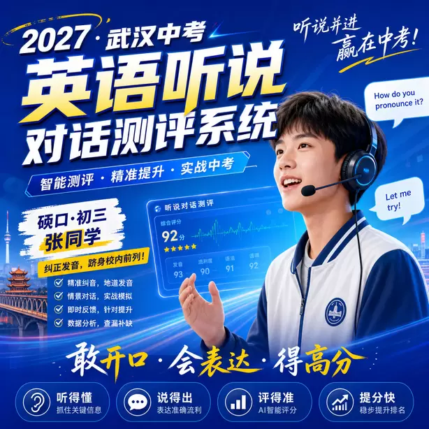 武汉中考听说机考专项练习题集硚口&middot;初三张同学（纠正发音，跻身校内前列）